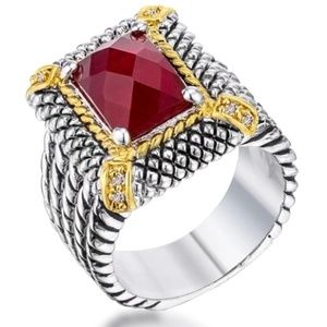 Silver Art Deco Garnet Cocktail Ring Size 8 9 11